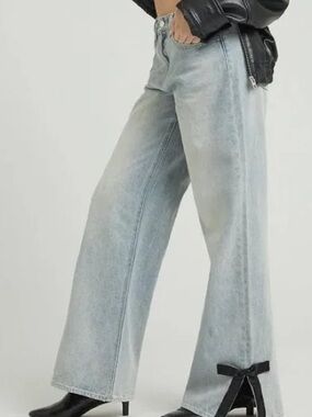 PacSun Light Wash Wide-Leg Jeans with Black Ribbon Hem